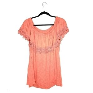 Terra & Sky Coral Off Shoulder Bardot Lace Blouse
